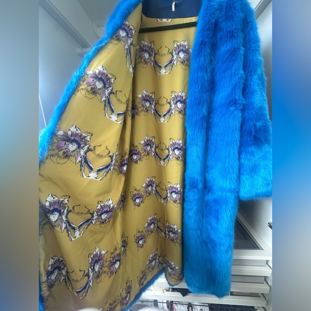 Free People Vibrant Blue Faux Fur Coat